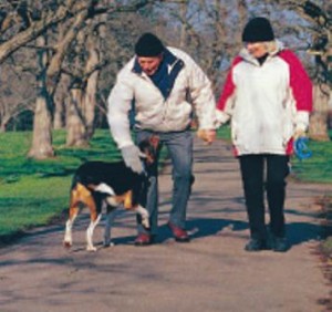 A couple go for a walk and play with their dog to help combat stress, practice stress management, and prevent relapse